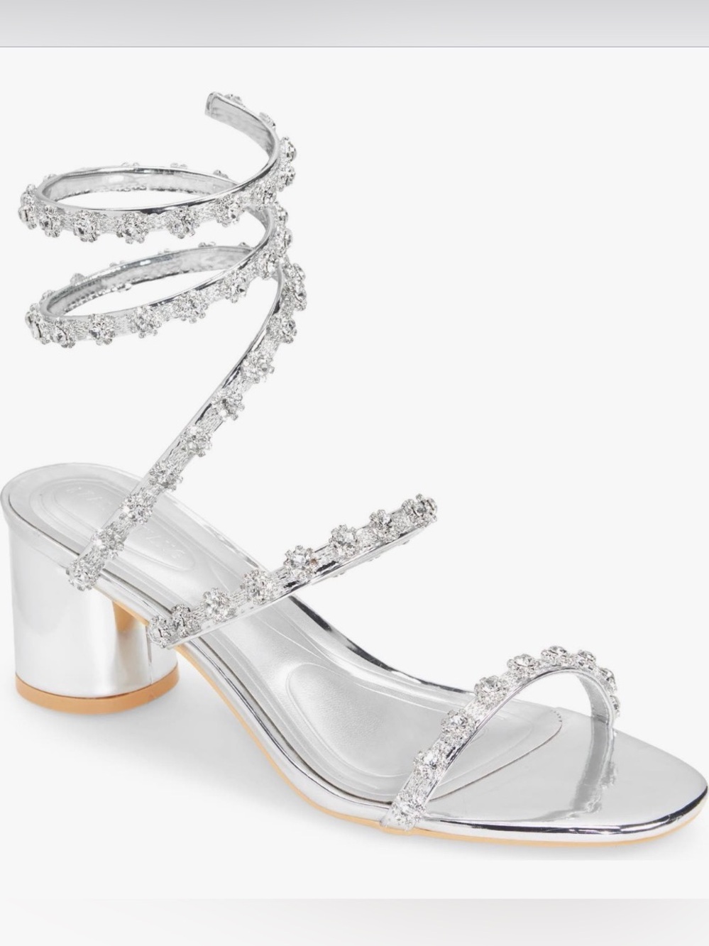 Azalea Wang Emiliano Silver Wrap Sandals Size 11 NIB Rhinestone Block Heel